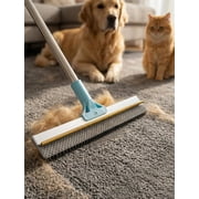 Carpet Rake for Pet Hair Removal DELOMO Carpet Scraper Broom with 54  Adjustable Long Handle, Dual-Sided, Metal + Short Silicone for Carpets & Rugs, Extended Silicone for Shag Rugs & Hard Floors