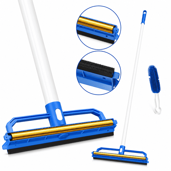 Mastertop Carpet Rake for Pet Hair Removal,Cleaning Brush with 60" Adjustable Long Handle for Cat Dog Hair on Rugs & Carpets,Bonus Silicone Brush,Blue