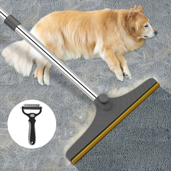 Carpet Rake for Pet Hair Removal - Reusable Pet Hair Remover, 60” Adjustable Long Handle Cat Dog Carpet Rake Scraper, Dog Hair Rake Brush for Rugs, Mats, Couch, Furniture