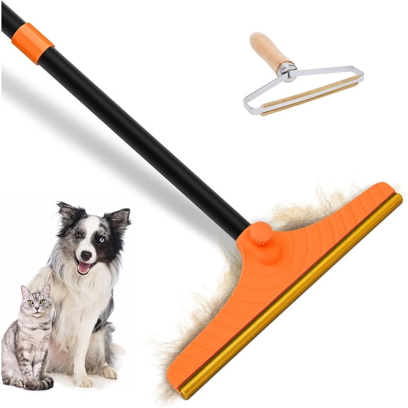 Carpet Rake for Pet Hair Removal - Reusable Pet Hair Remover, 60” Adjustable Long Handle Cat Dog Carpet Rake Scraper with Patented Design, Dog Hair Rake Brush for Rugs, Mats