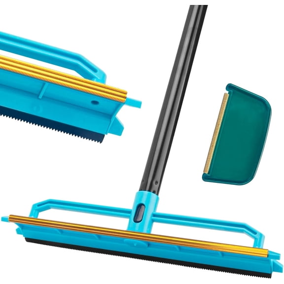 Carpet Rake for Pet Hair Removal Tool, Reusable Remover Broom with 56 Long Handle, Cat & Dog Scraper Rugs Mats Couch