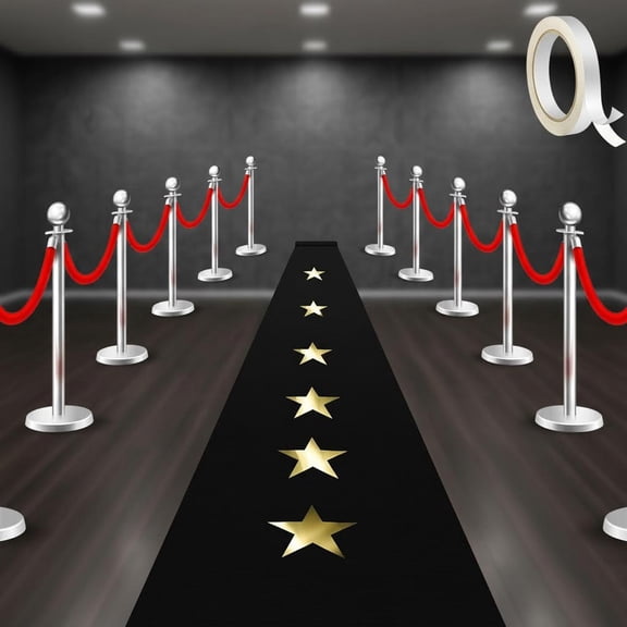 Carpet Runner Party Not Slip Red Aisle Runway Rug Runner with Carpet Tape Gold Star Cutouts for Movie Graduation Party Decoration VIP Stage Door Wedding