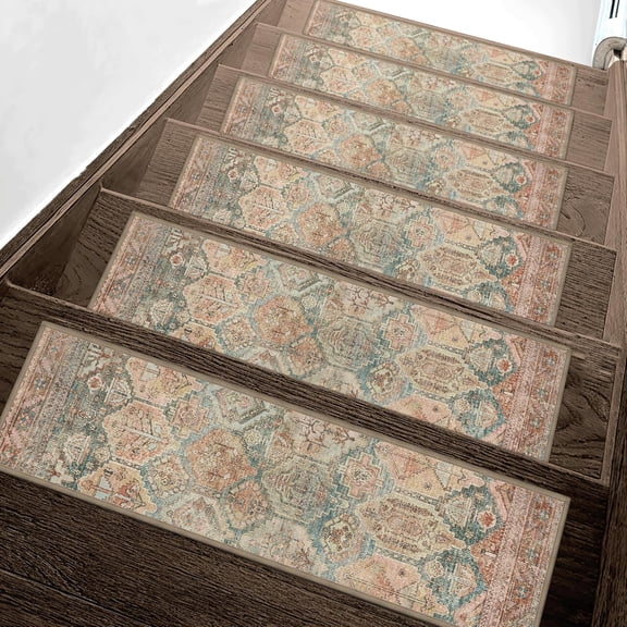 Carpet Stair Treads Non Slip 15PCS, 8" X 30" Edging Stair Runner for Wooden Steps Indoor, Resistant Stair Rugs with Reusable TPE Adhesive Backing, Residue Mat for Elders, Pets, Cedarwood/Sage