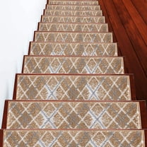 Carpet Stair Treads for Wooden Steps - Indoor Staircase Step Treads with Thick Carpet & Pattern Design, 9'' x 28'', Beige & White, Pack of 13