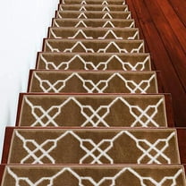 Carpet Stair Treads for Wooden Steps - Indoor Staircase Step Treads with Thick Carpet & Pattern Design, 9'' x 28'', Beige & White, Pack of 13