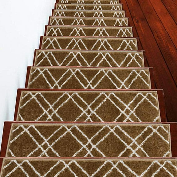 Carpet Stair Treads for Wooden Steps - Indoor Staircase Step Treads with Thick Carpet & Pattern Design, 9'' x 28'', Beige & White, Pack of 4