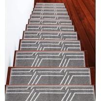 Carpet Stair Treads for Wooden Steps - Indoor Staircase Step Treads with Thick Carpet & Pattern Design, 9'' x 28'', Gray & White, Pack of 13