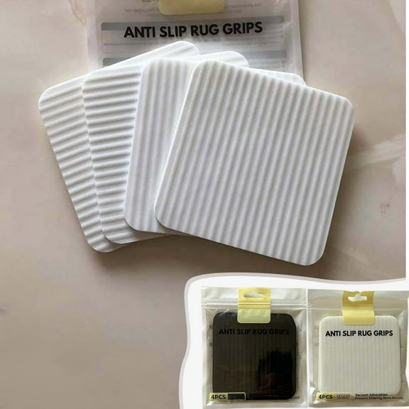 Carpet Stopper | Slip Resistant Sticker | Self- Washable Composite Material | Non-Marking Design | White | 4-Pack | 10x10cm