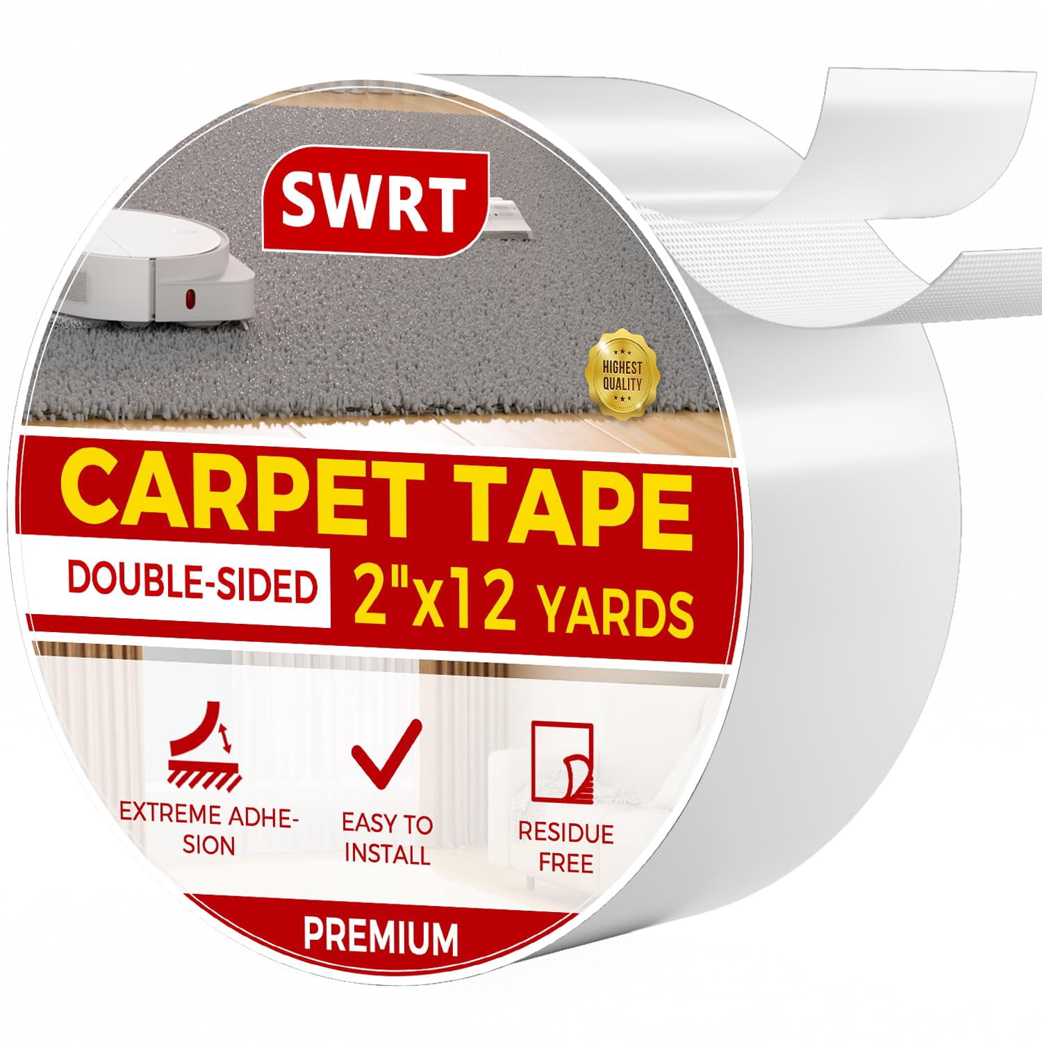 Carpet Tape Double Sided, 2 Inch x 12 Yards - Carpet Adhesive for ...