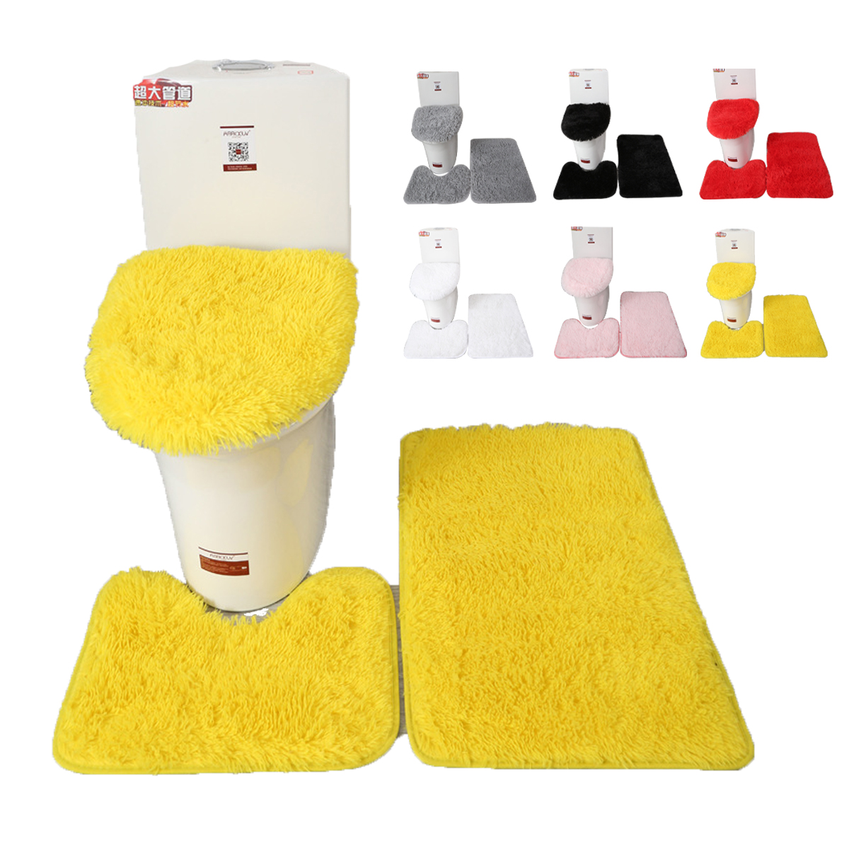 Carpet Toilet Mat 3piece Nonslip Foot Mat Bathroom Absorbent Set Bath