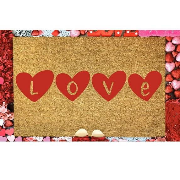 Carpet,Valentine's Day Doormats Welcome Outdoor Red Heart Door Mats Layered Front Door Rugs Non Slip Floor Mats for Porch Entryway Indoor Outdoor