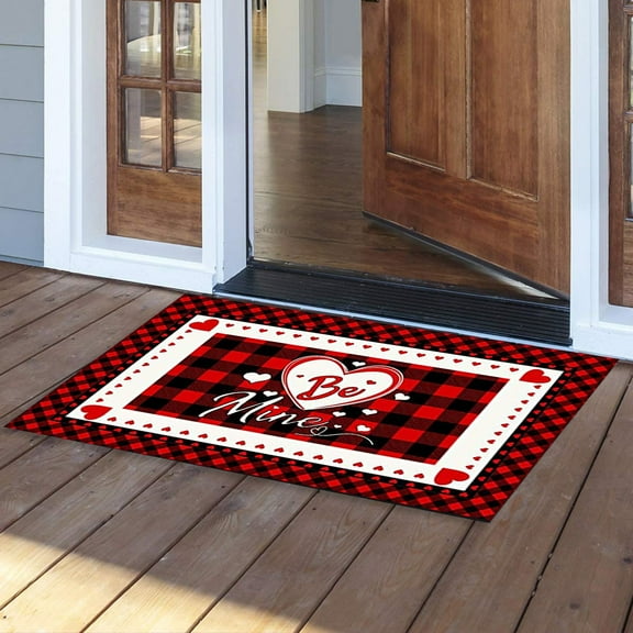 Carpet,Valentine’s Day Welcome Doormat, Indoor Outdoor Polyester Floor Mat with Non-Slip Backing, Love Heart Decorative Rug for Entryway, Front Door, Kitchen, Bathroom, Living Room