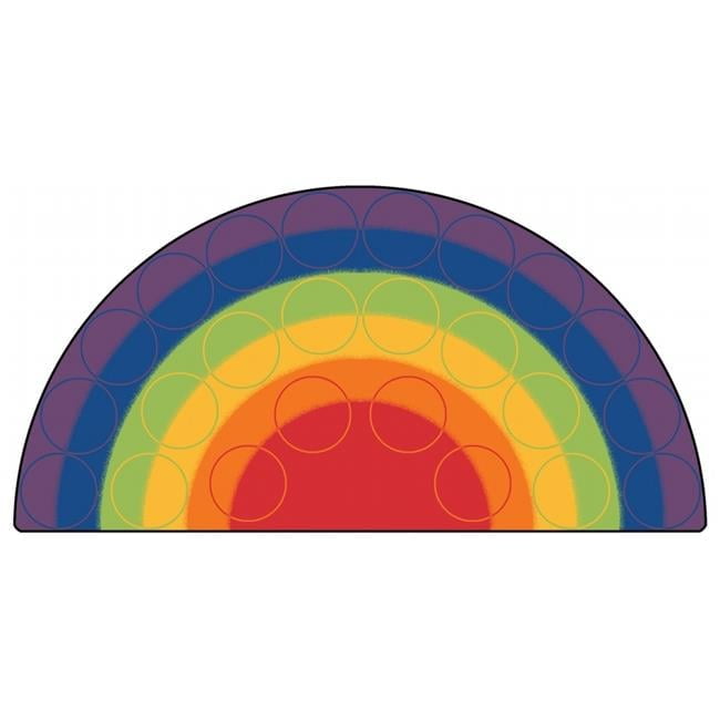 Rainbow Rows Semi-Circle Red and Multicolor Synthetic Kids Rug