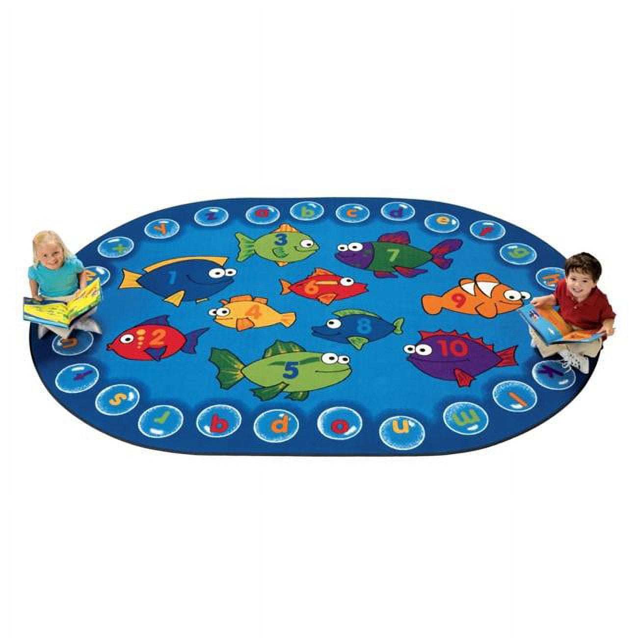 Oval Blue Synthetic Kids Non-slip Stain-resistant Rug 6' x 9'