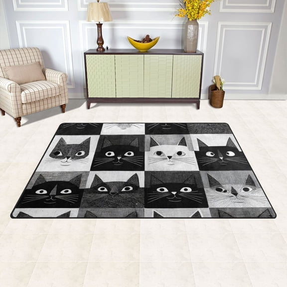 Carpets For Living Room Bedroom Ultra Soft Comfy Thickened Memory-Foam Indoor Carpets 2 Size Aviliable Cat Faces on Squares