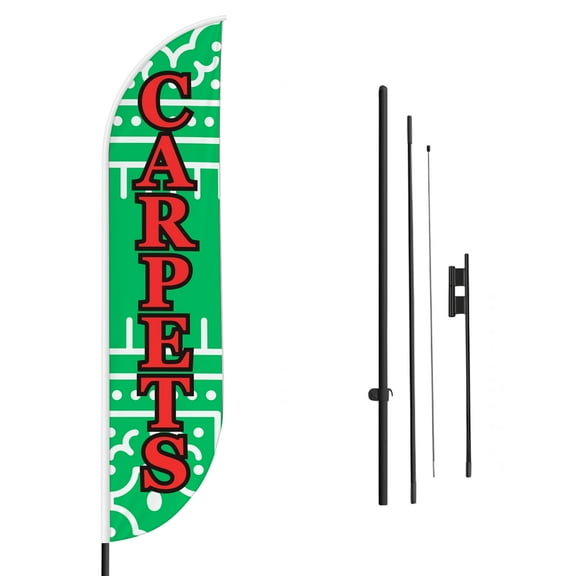 Carpets Sign feather flag Pole kit for Outdoor by Mavis | 15 FEET Tall Polyester Banner Flag Pole Mount with Cover for Easy Hang | HD Print Swooper Flags to Advertise Furniture Business