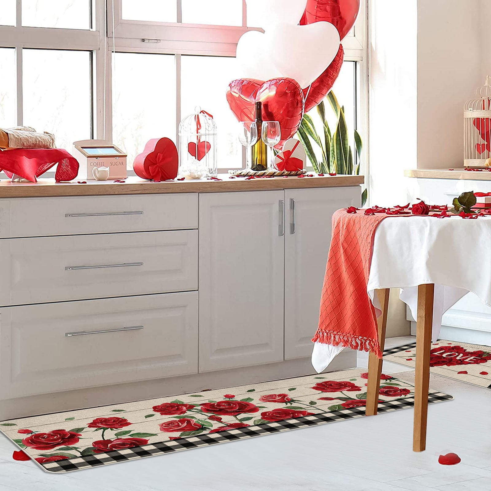 Carpets Valentines Day Decorative Kitchen Mats Set Of 2 Heart Pattern