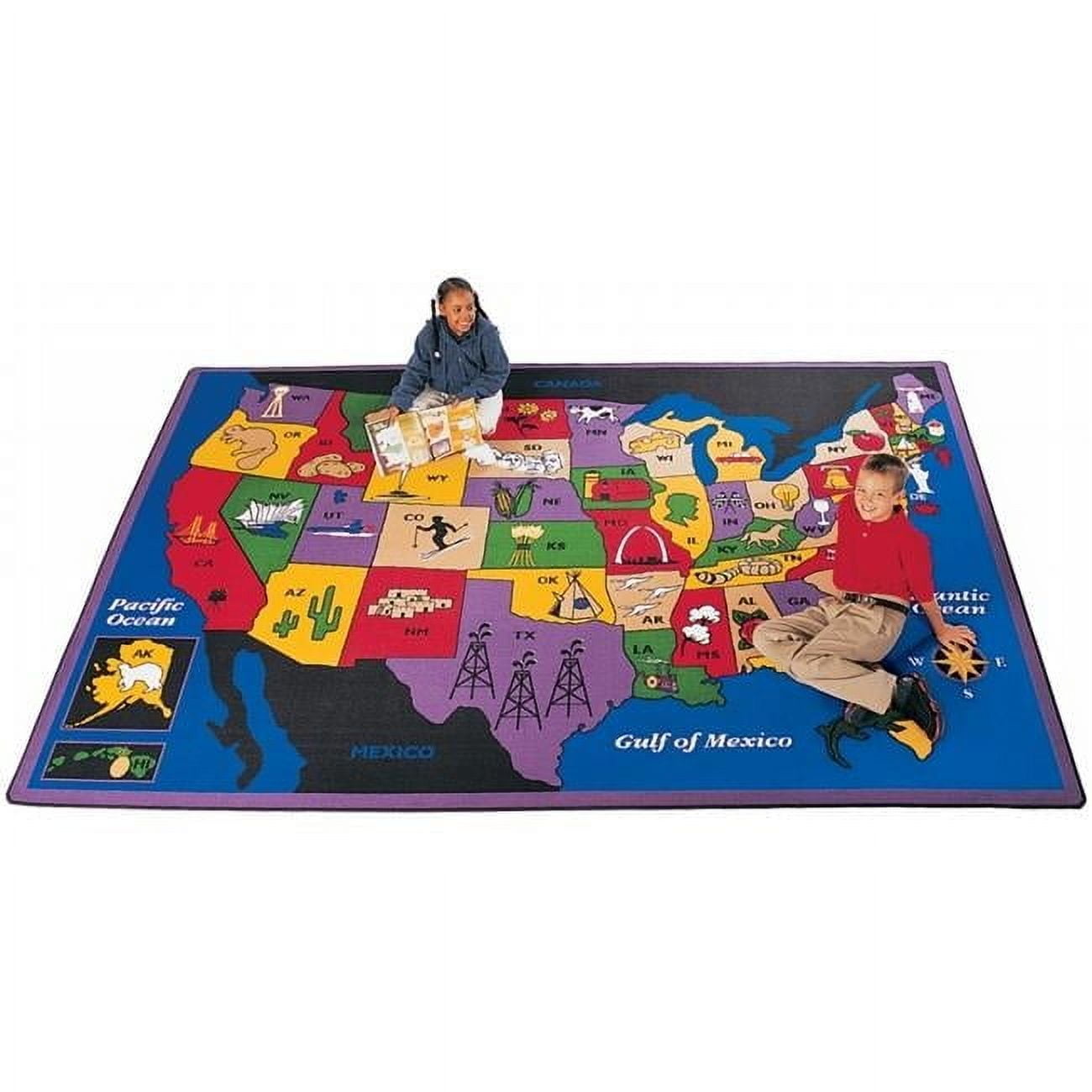 Multicolor Stain-resistant Rectangular Kids Geography Rug