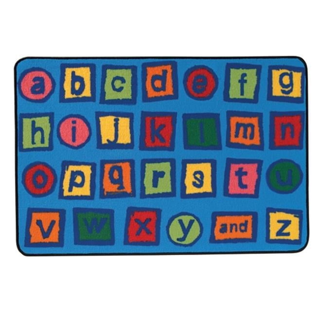 Blue Alphabet Blocks Rectangular Kids Rug with Synthetic Rubber Backing