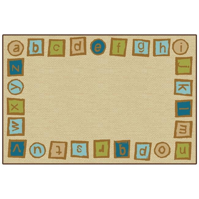 Tan Alphabet Blocks Border Washable Tufted Synthetic Kids Rug