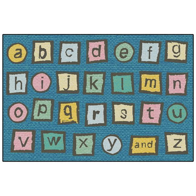 Dark Blue Alphabet Blocks Washable Tufted Synthetic Kids Rug