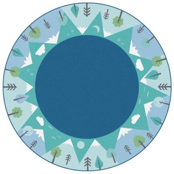 Carpets for Kids 48750 6 ft. Round Kidsoft Tranquil Mountain Rug - Green