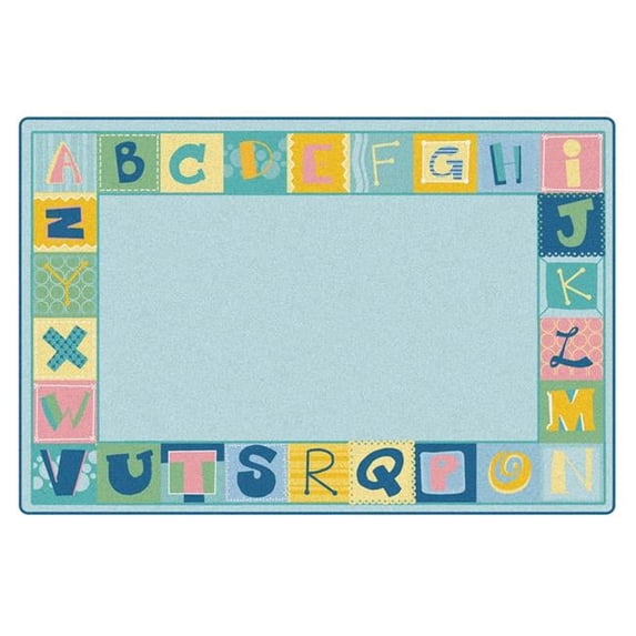 Carpets for Kids 7754 4 x 6 ft. Kid Soft Toddler Alphabet Blocks Border Rectangle Rug - Light Blue