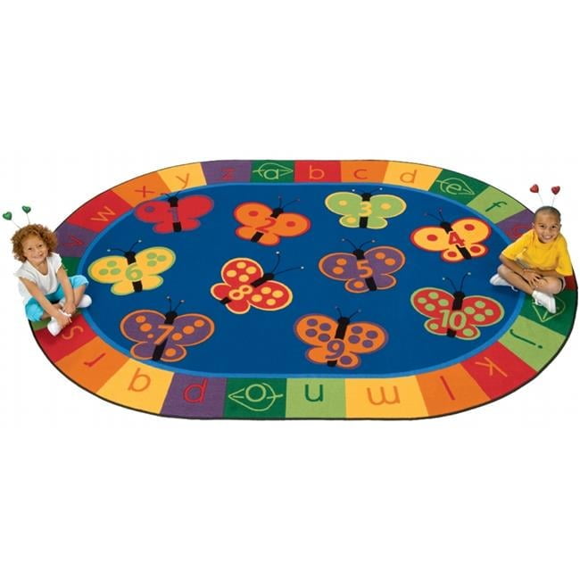Oval Blue Synthetic Non-slip Kids Learning Rug