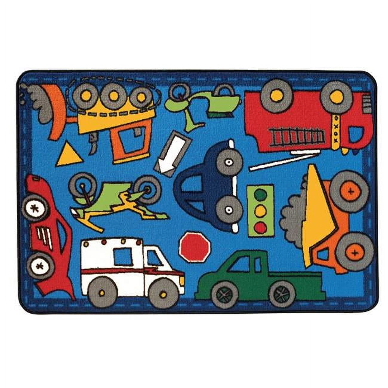 Blue Synthetic Non-slip Washable Kids Rectangular Rug 4' x 6'