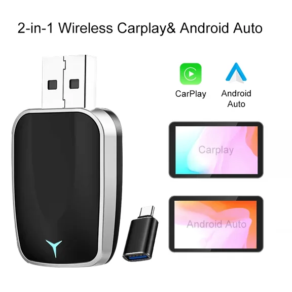 Carplay Android Auto 2 in 1 Wireless Adapter Carplay Adapter for OEM Car Stereo with USB Plug and Play Wired To Wireless Carplay