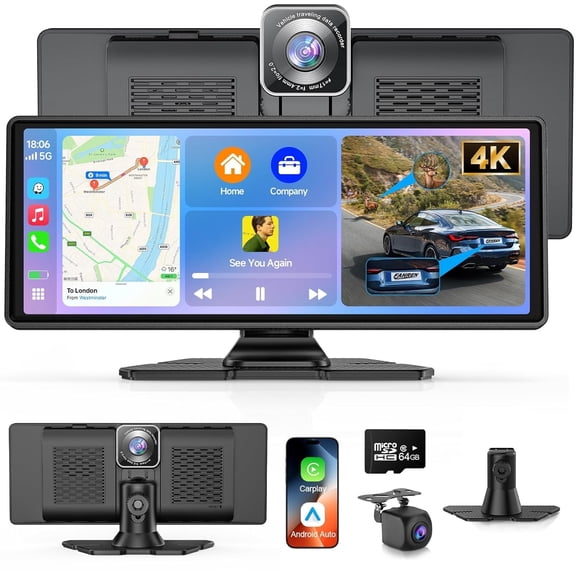 MIMQO 8.1 Inch Portable Touch Screen Car Stereo, Wireless CarPlay, Android Auto, 4K Dash Cam, 1080P Backup Camera, GPS Navigation