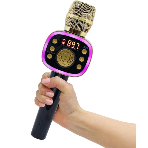 Carpool Karaoke Machine for Kids & Adults, Carpool Karaoke The Mic 2.0 - Wireless & Bluetooth Karaoke Microphone with Voice Changing Sound Effects as White Elephant Gift - Gold & Black