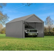 Carport 10'x20' Heavy Duty Canopy Steel,Portable Garage Party Tent,Portable Garage with Removable Sidewalls & Doors All-Season Tarp for Car,Truck,SUV,Party(Grey)