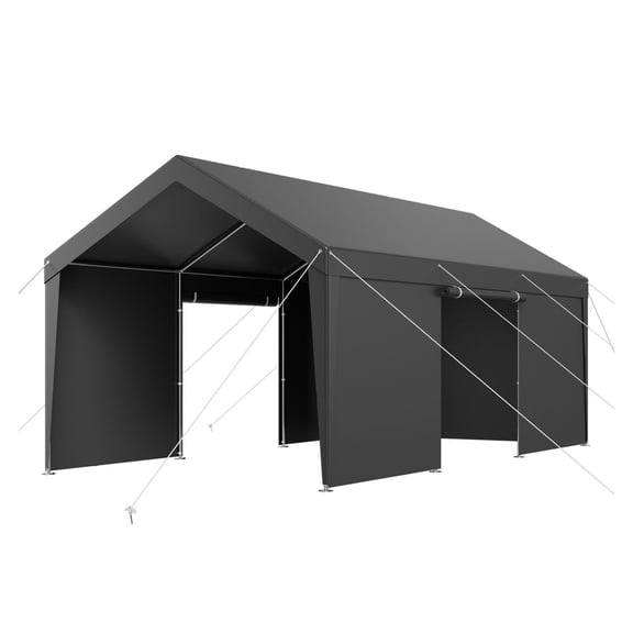 Carport 10x20 FT - Portable Car Canopy with Sidewalls & Door - Heavy Duty Car Shelter - UV & Water Resistant - All-Season Auto Protection - Grey