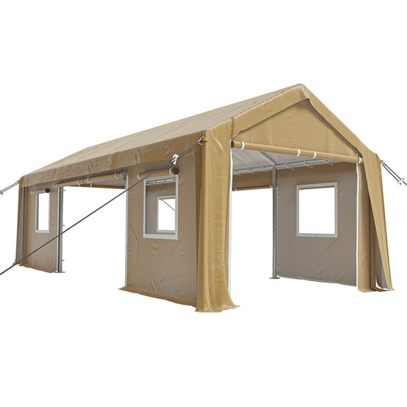 Carport, 12'x20' Extra Large Heavy Duty Carport with Roll-up Ventilated Windows, Portable Garage with Removable Sidewalls & Doors for Car, Truck, SUV, Car Canopy with All-Season Tarp, Yellow