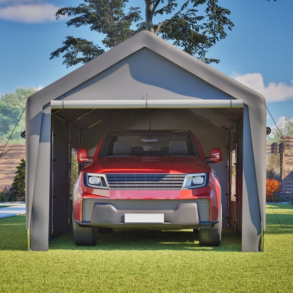 Carport Canopy 10x20 FT Heavy Duty Boat Car Canopy Garage with Removable Sidewalls and Roll-up Ventilated Windows Gray