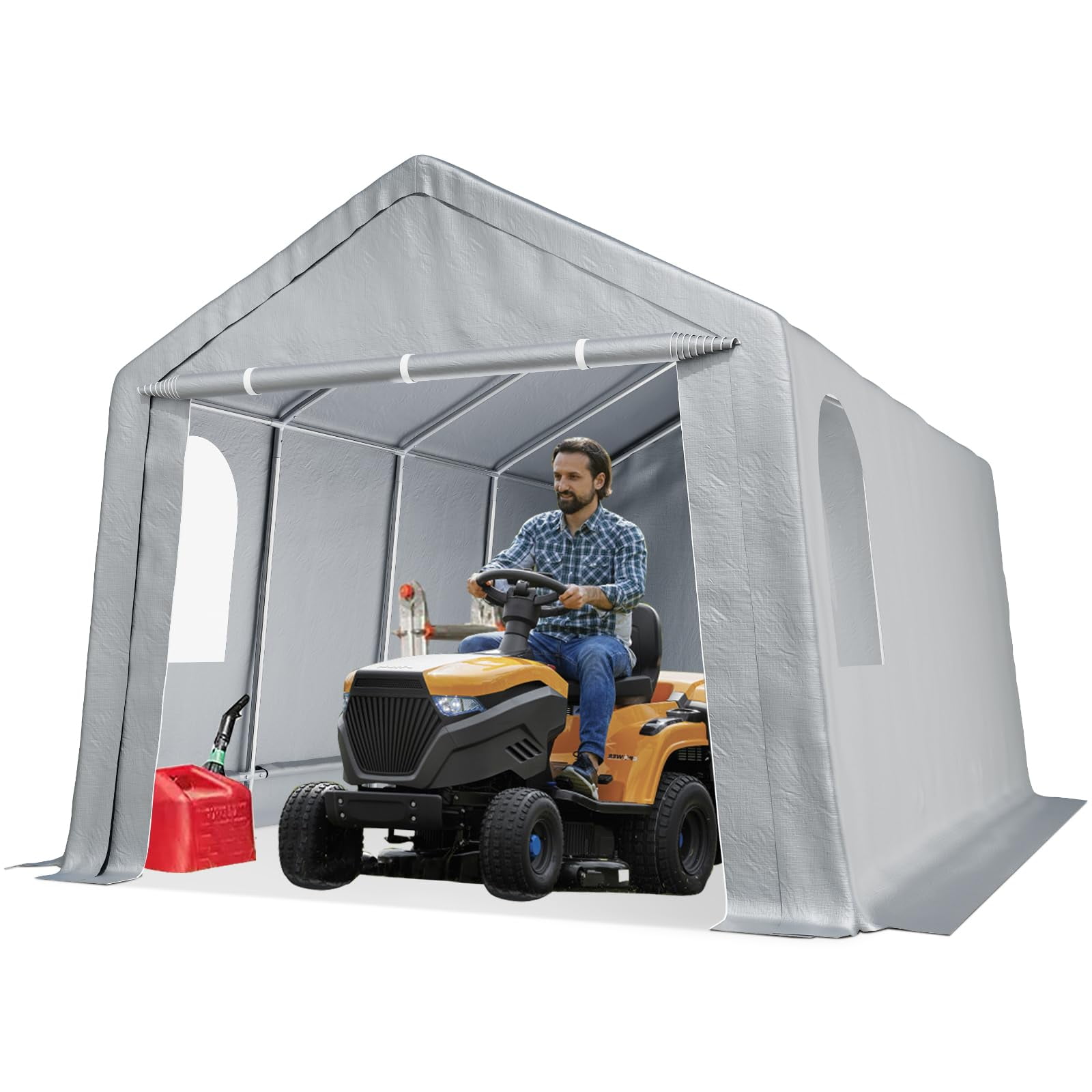 Carport Canopy, 13x20 ft Heavy Duty Carport Waterproof, Portable Garage with Removable Sidewalls & Doors Car Canopy with All-Season Tarp for Motorcycle, Bike, Garden Tools, Grey