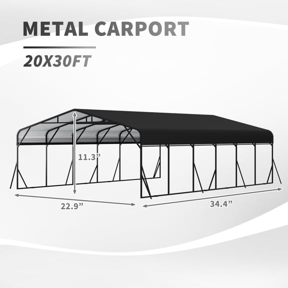 Carport Canopy 20X30 FT Heavy Duty Car Port Galvanized Steel Roof, Reinforced Stable Triangle Frame for Snowy Windy Metal Carports Enhanced Base Car Tent for Car, RV, Pickup, Boat, Truck, Tractor