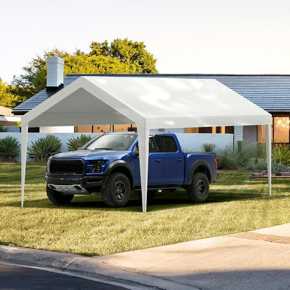Carport Canopy Cover 10x20 ft, Heavy-Duty Waterproof & Protected, Easy Installation with Bungees, White