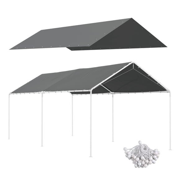 Carport Canopy Replacement Cover 10x20ft, UV Resistant, Dark Gray - Ball Bungee Cords Included
