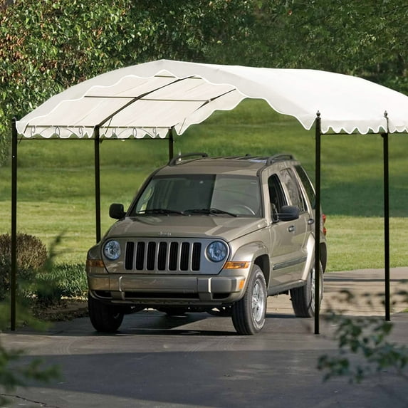 Carport with Heavy Duty, 10' x 13' Portable Garage Tent with Powder-Coated Steel Frame, Car Port Garage with Reinforced Triangular Beams, Carport Canopy & RV Carport for Party, Wedding
