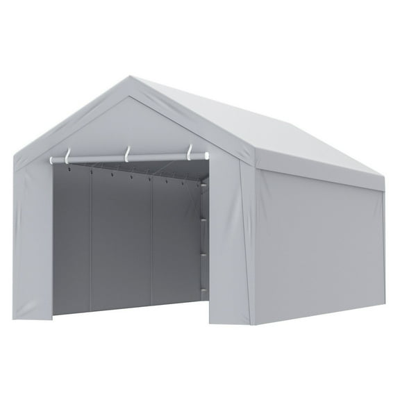 Carport Replacement Canopy Cover Top + Side Wall 10 x 20 ft  Garage Tent Shelter Tarp Heavy-Duty Waterproof & UV Protected  Easy Installation with Ball Bungees White (Frame Not Included)