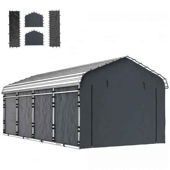 Carport Replacement Sidewall Panel Set of 4 Dark Gray UPF50+ PE Fabric Fits 10' x 15' Carports