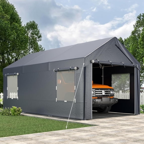 Carport for Tractor, Truck, Boat, Outer Gray and Inner White