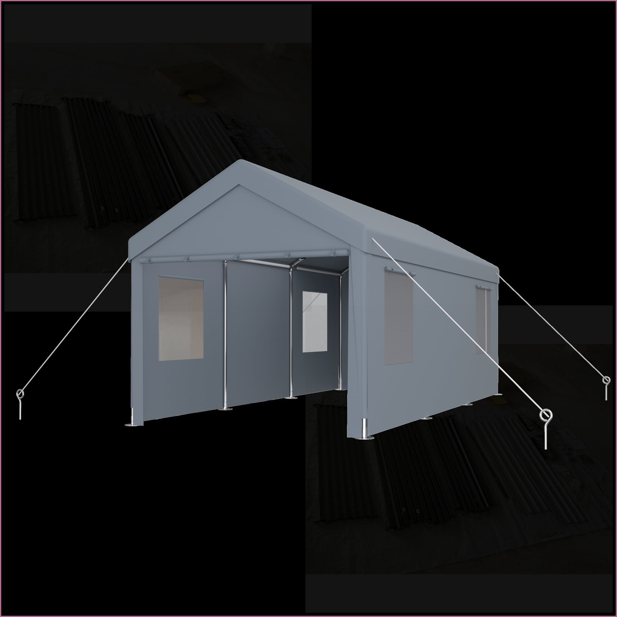 Carports 12' x 20' Portable Heavy Duty Canopy for Cars, Boats, Garden Storage | Gray | Galvanized Steel
