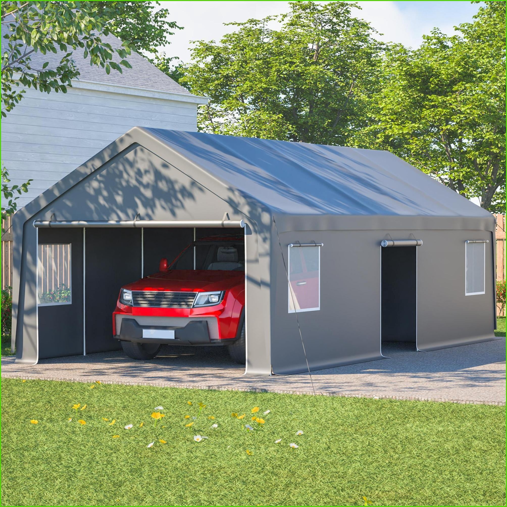Carports 13x26 FT Heavy Duty All-Weather Portable Shelter for Cars, Boats, Storage Outdoor Events | Gray | Steel