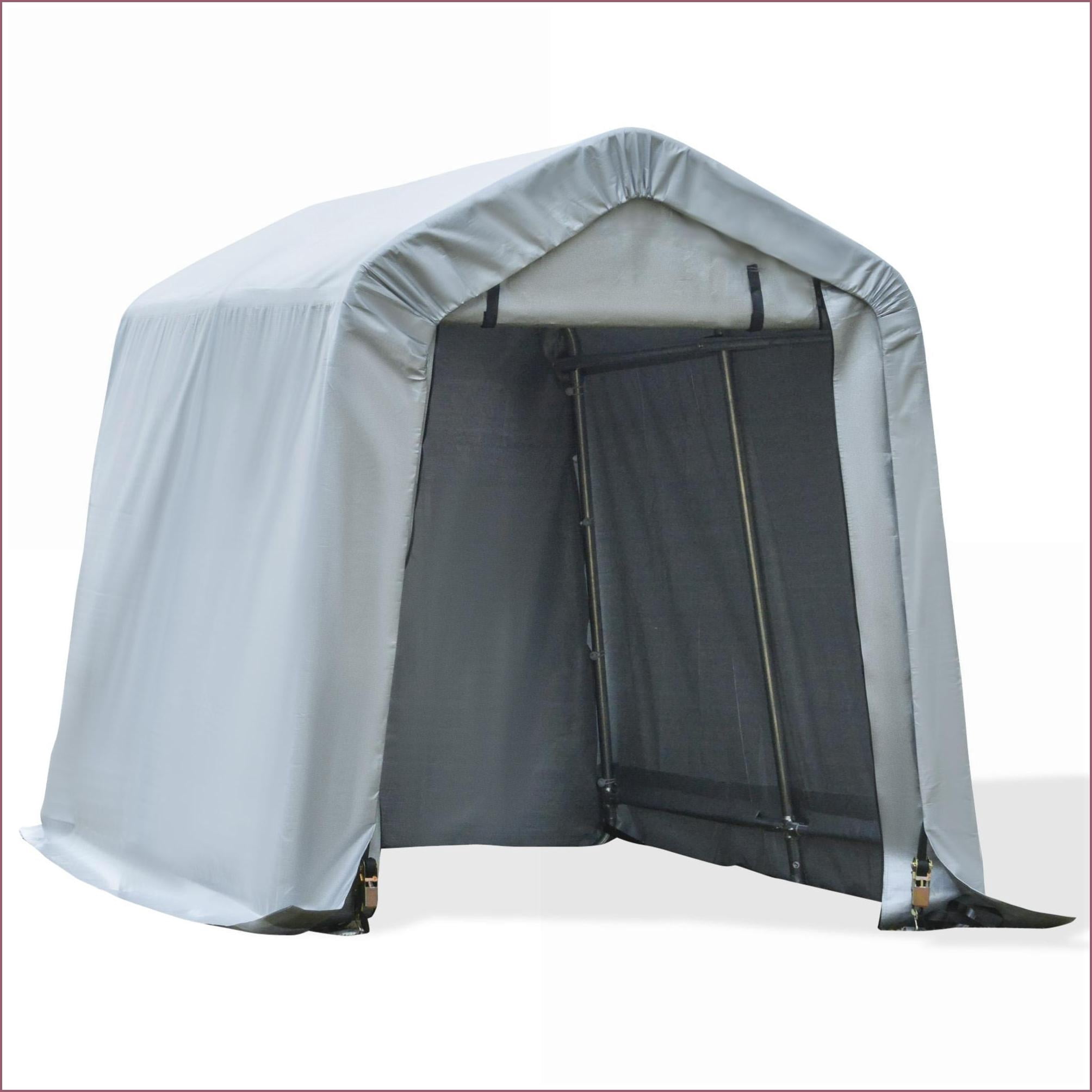 Carports 6' x 8' Portable Garage Shelter, Anti-UV for Motorcycle Garden Tools, Double Zipper Doors, Light Gray|Gray|Galvanized Steel