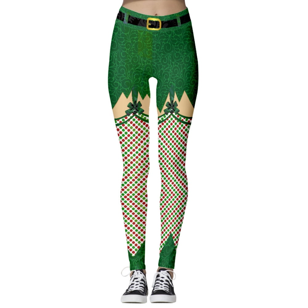 Striped christmas leggings green red