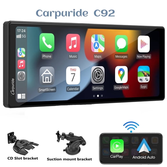 Carpuride 10.26" Wireless Car Stereo for Apple Carplay Android Auto, Touchscreen Portable Car Audio