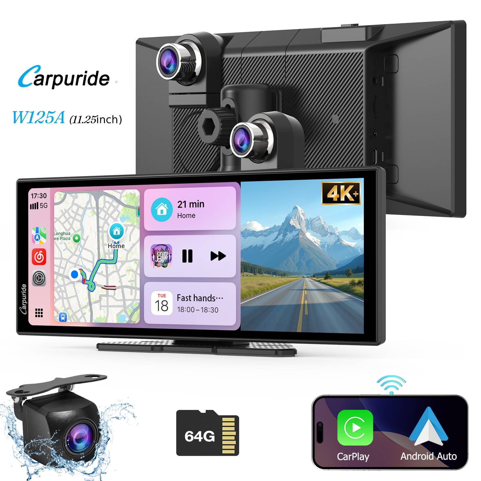 Carpuride 11.25 Wireless Android Auto Adapter Carplay Dash Cam With Bluetooth CarscreenW125A